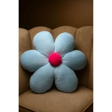 Imagem de Almofada Decorativa, Design de Margarida Felpuda, Requintadamente Encantadora, Ideal Para Quartos de BebêS, SofáS Ou Salas de Estar.(AZUL BEBÊ)