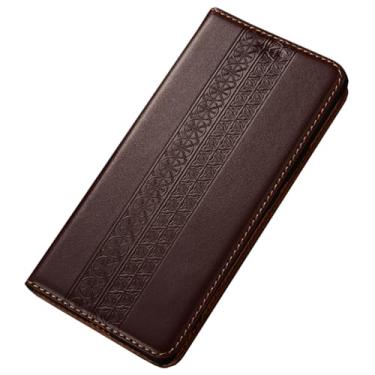 Imagem de POYUFRG Capa flip para Xiaomi 17 Pro Max/17 Pro/17, capa de couro genuíno feita à mão, carteira magnética com suporte para cartão, marrom, 17 ProMax