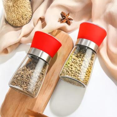 Imagem de Conjunto de moedor de pimenta, moedor de sal recarregável, moedor de pimenta preta, grossura ajustável, saleiro com rotor de cerâmica