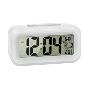 Imagem de ADOUNOTES Despertador digital para quartos, relógio pequeno de mesa com visor de hora, data e temperatura interna, modelo soneca, 12/24H, operado por pilha AAA (não incluída) (branco)