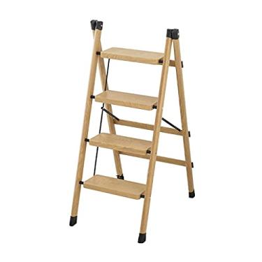Imagem de Escadas dobráveis Escadas de 3 degraus engrossadas leve e dobrável com pedal largo fofo design de madeira de metal escadas de metal para escritório escada resistente (cor: Escada B) (Escada a)