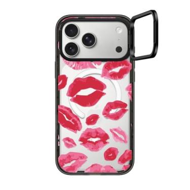 Imagem de CASETiFY Capa com suporte de anel de impacto para iPhone 17 Pro Max [Suporte/compatível com Magsafe/2 m. Proteção contra quedas de grau militar 3X] - Batom Kisses - Preto transparente