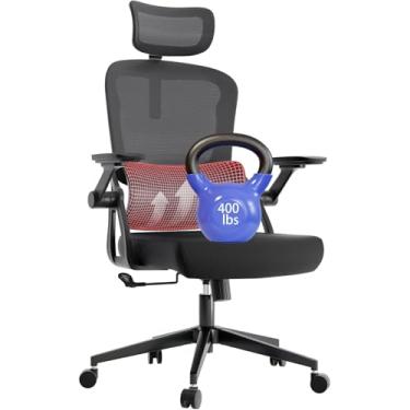 Imagem de LaoJawBow Cadeira de escritório ergonômica, cadeiras de escritório de malha de 181 kg com rodas, cadeira de jogos confortável, cadeira de escritório com encosto alto para longas horas