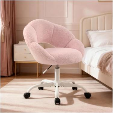 Imagem de SDXYSTCE Vanity Chair Cadeira cruzada em forma de pétala com rodas, cadeira de escritório alta estofada com encosto para meninas e mulheres, cadeiras giratórias com detalhe central para sala de estar