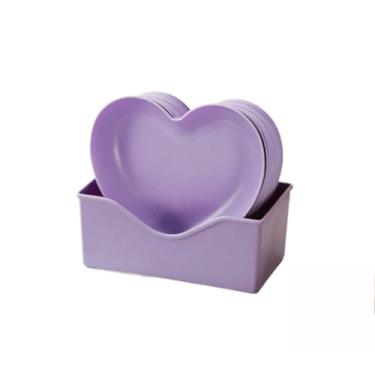 Imagem de KIT 10 Pratos/Petisqueiras de Sobremesa Coração com Suporte - Pires Avulso e Pratos Sobremesa para Mesa Posta Utensílios(ROXO 10 Pratos + Suporte)