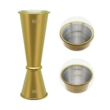 Imagem de Jigger japonês de 59 g/28 g, medidas internas, jigger duplo de coquetel de aço inoxidável para barman, copo medidor de bebida, ferramentas de bartender premium e resistentes de 30-60 ml (ouro)