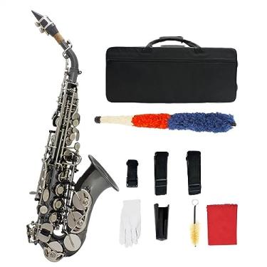 Imagem de Saxofone estridente B Flat Instrumento de sopro profissional de latão preto níquel curvo saxofone com caixa de armazenamento