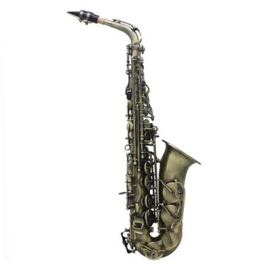 Imagem de Instrumento de saxofone Eb Saxofone Alto Verde Antigo Instrumento Profissional de Sopro E Sax Plano Com Capa Peças de Instrumento Musical