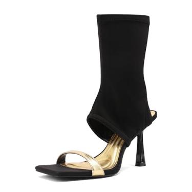 Imagem de Ouwilov Sandália feminina stiletto bico aberto com zíper lateral salto fino elegante sandália no tornozelo para noite casamento clubwear, Preto, 40