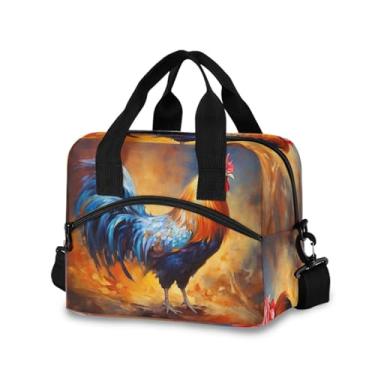 Imagem de Blueangle Lancheira isolada com estampa colorida de galo, alça de ombro removível e alça - lancheira reutilizável para homens e mulheres (866)