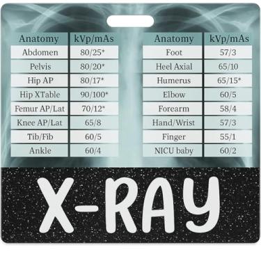 Imagem de Geyoga Cartão de referência X-Ray Tech com suporte de crachá anatomia horizontal e folha de identificação de cartão KVP preto para radiologia tecnologia enfermeira estudante acessórios de trabalho