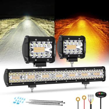 Imagem de Barra de luz LED + 3 focos LED Auxbeam 6 modos ámbar y blanco