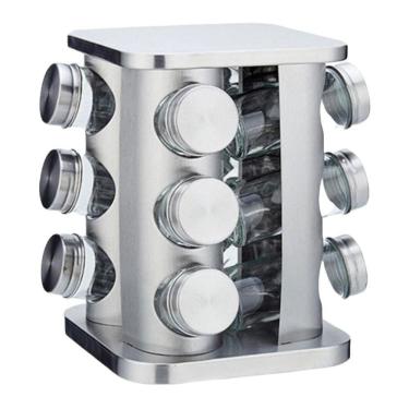 Imagem de Porta Condimento Tempero Inox 12 Potes Vidro Giratório