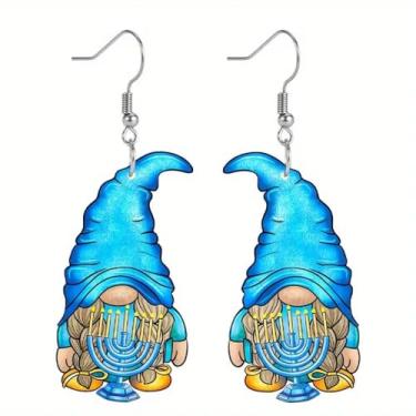 Imagem de Brincos femininos de Hanukkah com glitter, menorá, gnomo, estrela de Davi, brincos pendentes, Hanukkah, presente de feriado judaico, Medium, Zinco, Sem pedra preciosa
