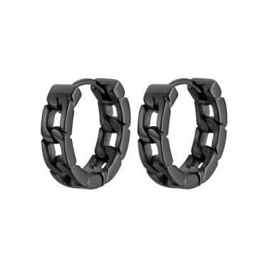 Imagem de ChainsPro Brincos de argola para homens e mulheres, elos cubanos/viking nórdico/crânio abraçado, joias punk hipoalergênicas, aço inoxidável/banhado a ouro/preto com caixa de presente, Aço inoxidável