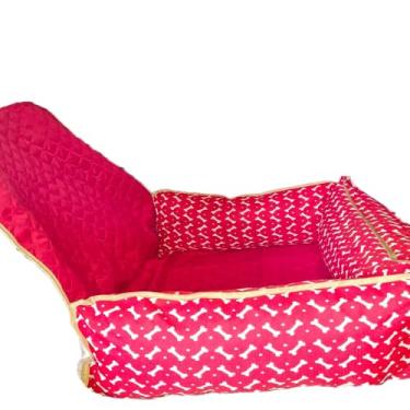 Imagem de Cama Pet e Capa Protetora 2 em 1 para Assento Traseiro Veicular Grande Toddy Estampado Impermeável Vermelho