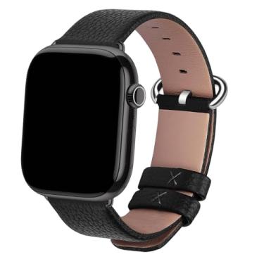 Imagem de Fullmosa Pulseiras de couro compatíveis com Apple Watch séries 11/10/9/8/7/6/5/4/3/2/1, Ultra3/2/1, SE3/2/1, 42 mm, 41 mm, 40 mm, 38 mm, preto/prata