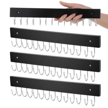 Imagem de HOFURME Pacote com 4 suportes para colar de parede, organizador de colar de parede sem emaranhados com 14 ganchos, cabide de joias de madeira, para correntes, pulseiras, brincos, preto