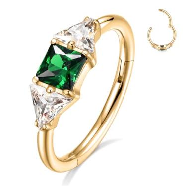 Imagem de GAGABODY Brincos de concha 16 g Anel de septo de prata com dobradiças de nariz brincos de calibre 16 argolas de nariz verde CZ 10 mm Helix Rook Piercing Joia