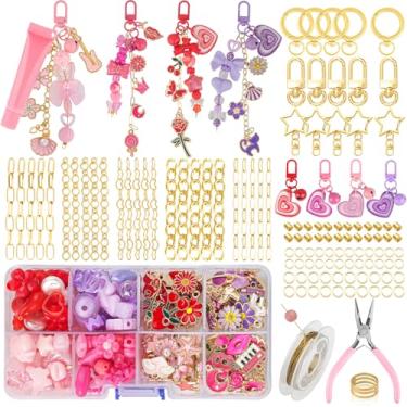 Imagem de Ecoofor Kit de fabricação de chaveiros de 458 peças para crianças e adultos – Inclui 19 clipes de chaveiro, 25 correntes extensoras, 80 pingentes, acessórios de miçangas, alicates de joias – berloques