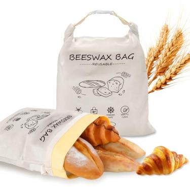 Imagem de Tiiyee Pacote com 2 sacos de pão de cera de abelha para massa fermentada, saco reutilizável de cera de abelha de algodão para pão caseiro, 43 cm x 33 cm, saco de pano para armazenamento de alimentos