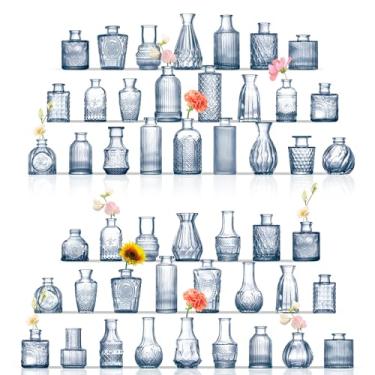 Imagem de MARTAGE Conjunto de 48 vasos de vidro, pequenos vasos azuis para centros de mesa, vaso de vidro pequeno para flores, vaso de botão vintage a granel para casamento, festa, eventos, recepção, decoração