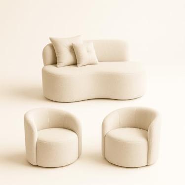 Imagem de Conjunto Decorativo 02 Poltronas + Sofá Curvo Orgânico Nature Gaia Boucle Bege - Montanaris Decor