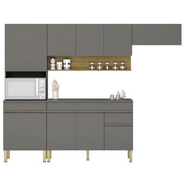 Imagem de Armário de Cozinha 4 peças Balcão com Tampo 150cm Lina17 Z06 Gris/Freijó - Mpozenato
