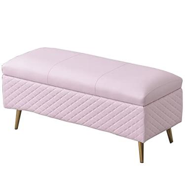 Imagem de FAMEOYA Banqueta para pés otomana banqueta de sofá retangular grande capacidade de armazenamento de couro PU almofada espessa para troca de sapatos domésticos banco de carga 150 kg pufe (tamanho: 80