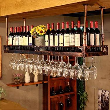 Imagem de APUM Rack de vinho de teto, suporte de garrafa de vinho suspenso, altura ajustável, suporte de copo de vinho de ferro de metal, prateleira de taça, para bares, cozinhas
