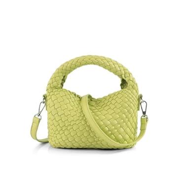 Imagem de HGG Bolsa clutch de tecido para mulheres com alça destacável, transversal versátil e bolsa de mão, couro vegano, Amarelo-verde, Small