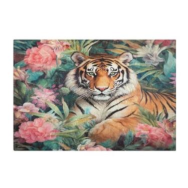 Imagem de Burbuja Tapete de banho de tigre, tapete de banheiro absorvente extra macio com suporte antiderrapante para banheiro, banheira, chuveiro, 40 x 61 cm