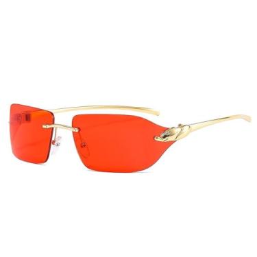 Imagem de Óculos de Sol Vintage Unique Cheetah Femininos Sem Aro com Lentes Transparentes Estilo Oceano, Proteção UV400, Cor Vermelho Dourado