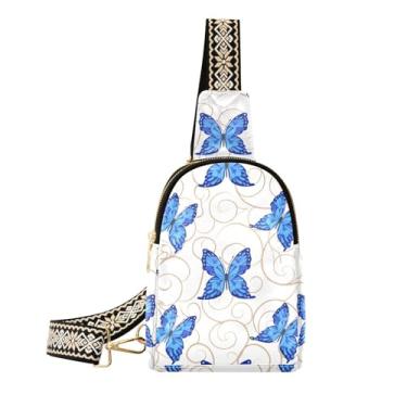 Imagem de CEBUGI Blue Butterflies pequena bolsa tiracolo feminina de couro, pochete transversal para trilhas, viagens ao ar livre