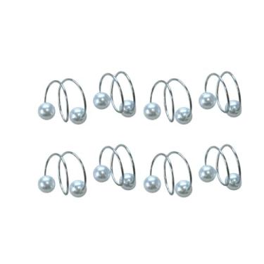 Imagem de Kit de 8 Anéis para Guardanapos, de Pérolas, Argola com Duas Voltas Dourada ou Prata, 4,5 x 4,5cm (8 Pçs Anel Duas Voltas/Prata)