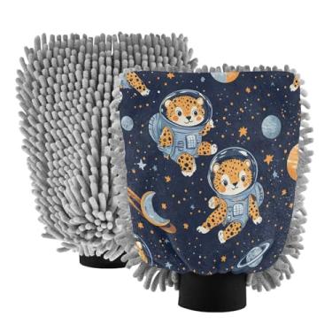 Imagem de STAYTOP Luvas de lavagem de carro de leopardo, 2 peças, luvas de microfibra de chenille, sem arranhões, panos de esponja de lavagem ultra absorventes para carros, limpeza doméstica - M