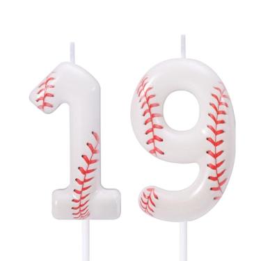 Imagem de Vela de Aniversário Beisebol, Topo de Bolo Beisebol Vermelho e Branco Decoração Bolo com Tema Esportivo para Festas Aniversários e Comemorações (Número 19)