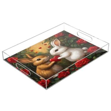 Imagem de STAYTOP Bandeja de servir de acrílico Coelhinho da Páscoa 15,7 × 11,20 cm, bandejas decorativas à prova de derramamento, organizador de bancada para café da manhã, chá, comida, maquiagem