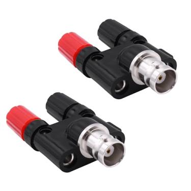 Imagem de YARCHONN BNC Adaptador de plugue banana BNC fêmea para conector fêmea banana duplo de 4 mm divisor de poste de ligação coaxial para antenas de rádio HF osciloscópio - 2 peças