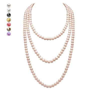 Imagem de richhut Colar feminino de pérolas longas - pérolas cultivadas naturais - pérolas luxuosas de fio de 8 mm - elegância atemporal dos anos 1920 - ótimo para esposas, namoradas, irmãs e melhores amigas