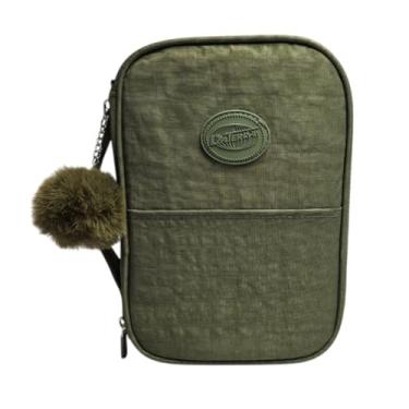 Imagem de Estojo Escolar Verde Militar Pompom Organização Completa TOP Volta as Aulas Tendência Menina Menino