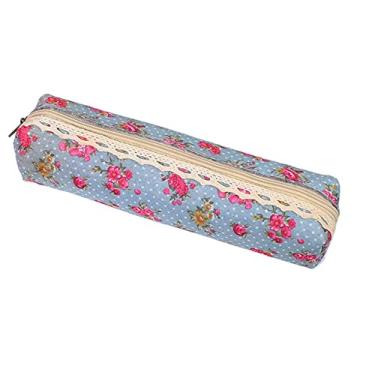 Imagem de Estojo de lápis bolsa de cosméticos vintage mini renda retrô flor zíper bolsa (azul claro)