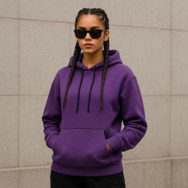 Imagem de Moletom Blusa de Frio Feminina Flanelada Canguro Com Capus-Feminino