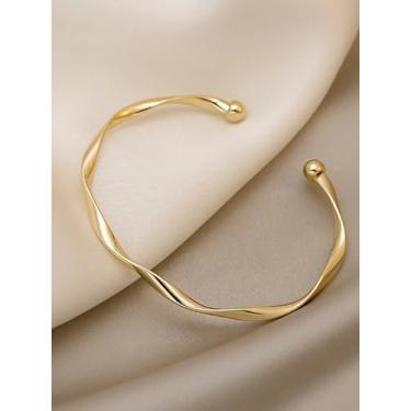 Imagem de 1 pulseira delicada aberta para mulheres, pulseira empilhável elegante e luxuosa, pulseira empilhável para o seu pulso, joia charmosa para uso diário e eventos especiais, vários estilos, one size