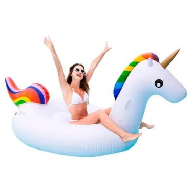 Imagem de Boia Inflável Gigante Unicórnio Branca com Detalhes Coloridos - Para P