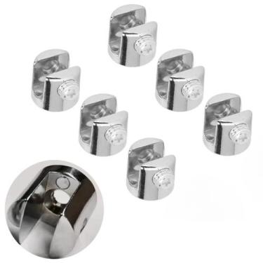 Imagem de Kit 06 Suportes p/ Prateleiras Vidro 6mm 01 Furo 100% Metal - Bruen