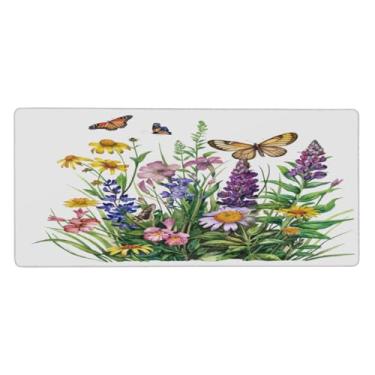 Imagem de Tapete de rato de borboleta de flor grande colorido à prova d'água tapete protetor de mesa estendido para computador, base de borracha antiderrapante para escritório, computador, teclado, laptop e