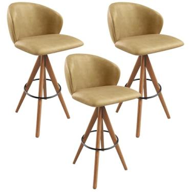 Imagem de Kit 03 Banquetas Alta Giratória Bar Cozinha Sala de Jantar Bar Mia L02 Couríssimo Fendi - Lyam Decor