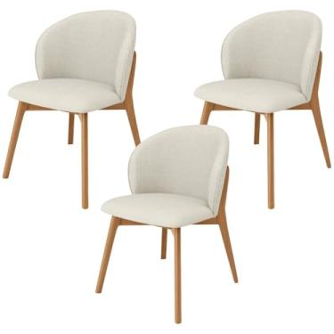 Imagem de Kit 03 Cadeiras de Jantar e Estar Living Estofada Mia L02 Linho Champagne - Lyam Decor