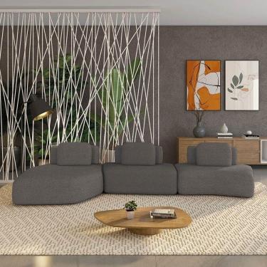 Imagem de Sofá 3 Lugares Orgânico Com Chaise E 2 Módulos Berlim Bouclê Grafite K01 - D`rossi